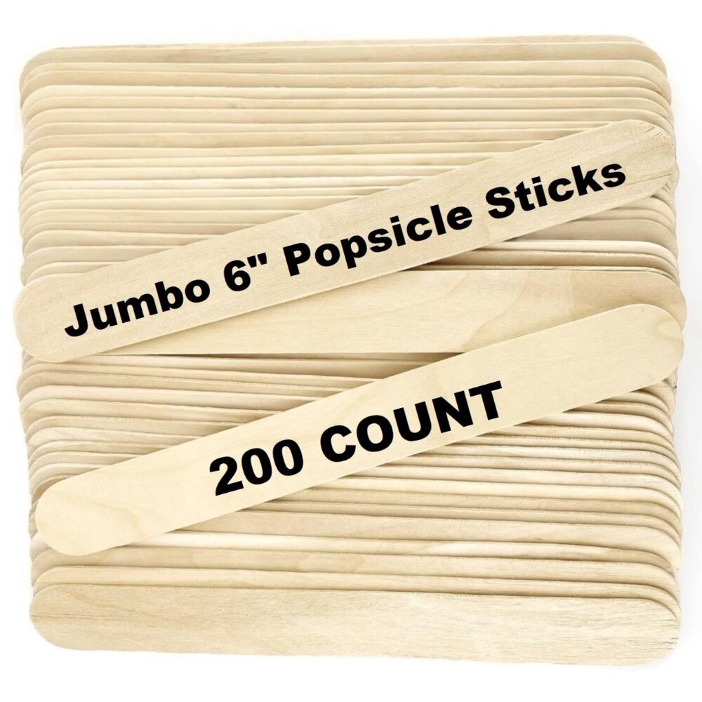 200 Count Jumbo Popsicle Sticks 6" Craft School Art Supplies Wooden Ice Cream Wa